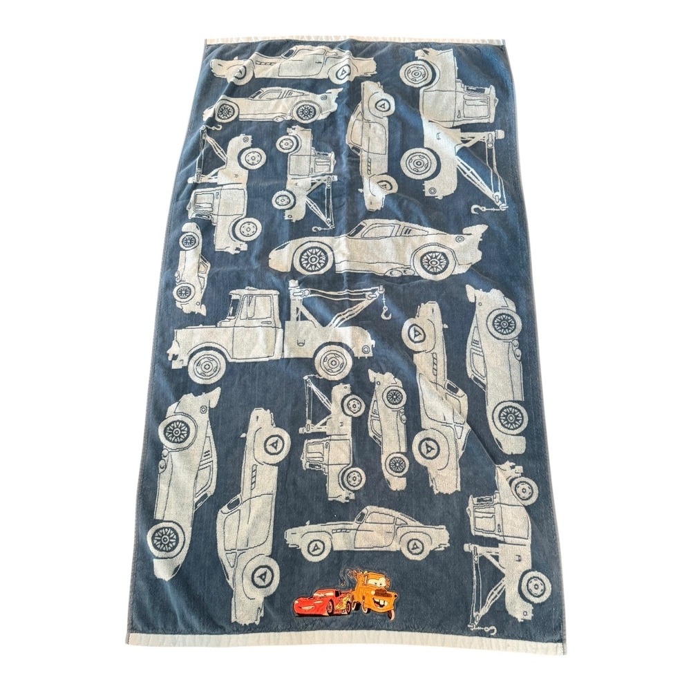 Vintage Disney Pixar Cars Beach‎ Bath Towel Lightning McQueen Mater Blue Cotton